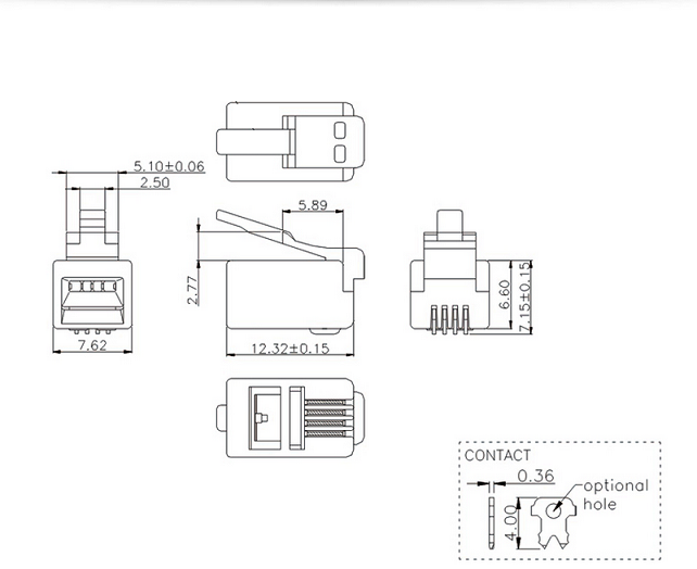 Cat.3 UTP 4P4C RJ11 Modular Plug drawing manufacturer,Telephone Unshield 4P4C RJ11 Modular Plug, telephone